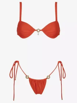 Maillot de bain bikini sexy rouge avec décoration en métal pour la plage d'été 2026