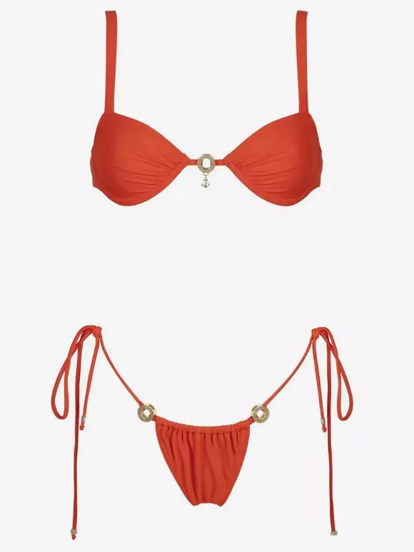Maillot de bain bikini sexy rouge avec décoration en métal pour la plage d'été 2026