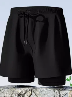 Maillot de bain homme caleçon boxer double couche à séchage rapide short de bain anti-embarras pour adultes