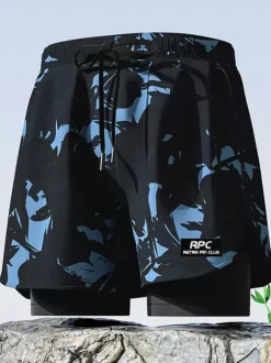 Maillot de bain homme caleçon boxer double couche à séchage rapide short de bain anti-embarras pour adultes