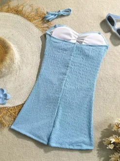 Maillot de bain une pièce découpé pour femme - Monokini texturé à taille haute froncée avec boucle solaire - Collection été 2026