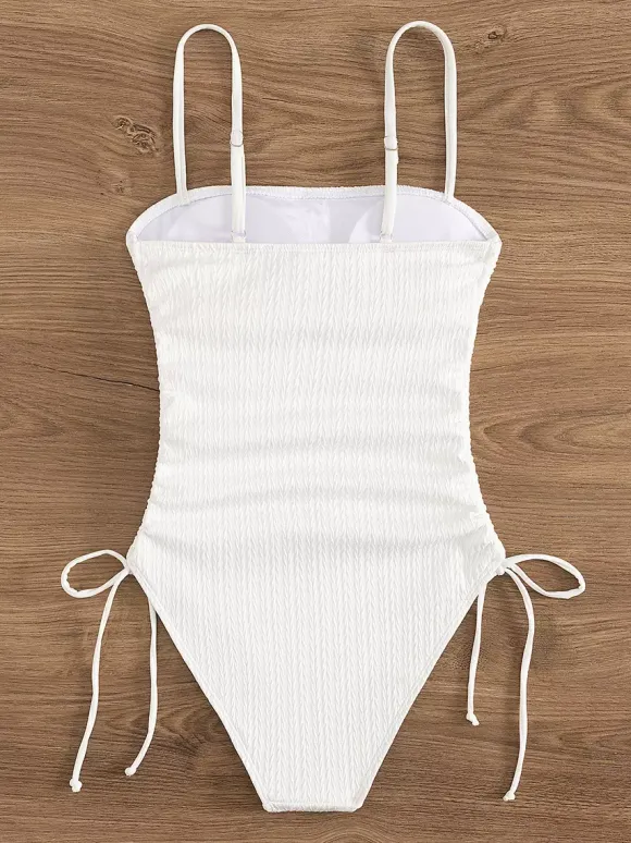 Maillot de bain une pièce plissé de couleur unie pour femme 2026