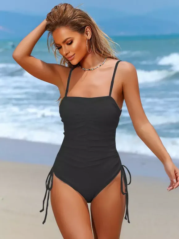 Maillot de bain une pièce plissé de couleur unie pour femme 2026