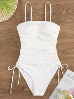Maillot de bain une pièce plissé de couleur unie pour femme 2026