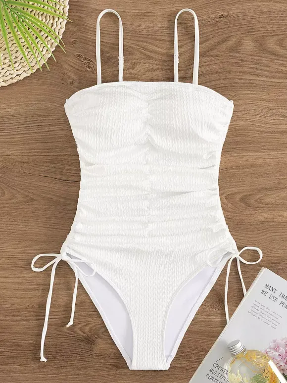 Maillot de bain une pièce plissé de couleur unie pour femme 2026