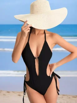Maillot de bain une pièce sexy à découpes et dos nu couleur unie pour l'été 2026
