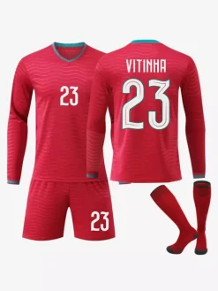 Maillot de Foot Portugal Domicile Manches Longues 2025 2026 Vitinha n°23 Ronaldo n°7 Ensemble 3 Pièces