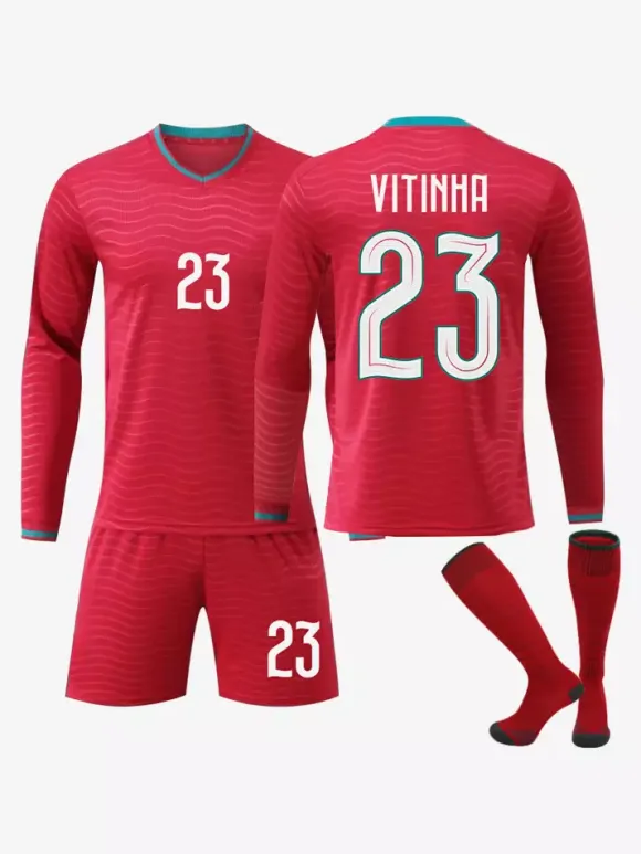 Maillot de Foot Portugal Domicile Manches Longues 2025 2026 Vitinha n°23 Ronaldo n°7 Ensemble 3 Pièces