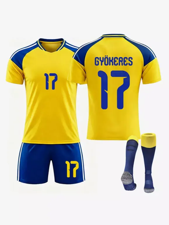 Maillot de Foot Suède Domicile 2026 Gyökeres n°17 Isak n° 9 Ensemble 3 Pièces Tenue de Sport