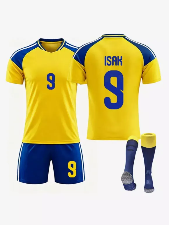 Maillot de Foot Suède Domicile 2026 Gyökeres n°17 Isak n° 9 Ensemble 3 Pièces Tenue de Sport