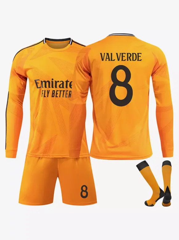 Maillot de football à manches longues pour homme Orange N°5 BELLINGHAM N°9 MBAPPÉ