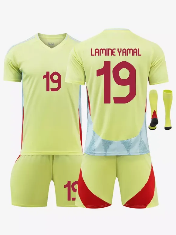 Maillot de football extérieur N°19 LAMINE YAMAL Championnat d'Europe Hommes Ensemble 3 pièces