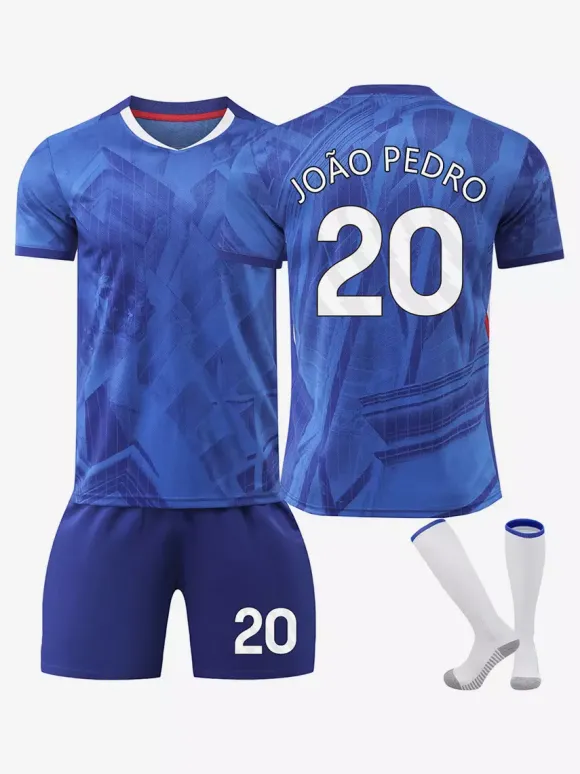 Maillot domicile bleu 25/26 du club de football ENZO et JAMES ensemble 3 pièces pour homme vêtements de sport