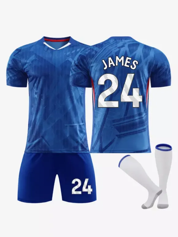 Maillot domicile bleu 25/26 du club de football ENZO et JAMES ensemble 3 pièces pour homme vêtements de sport