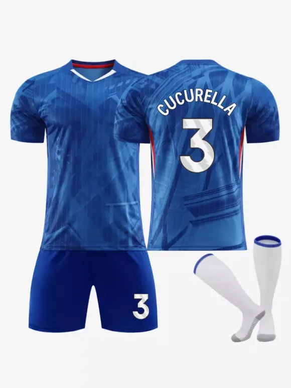Maillot domicile bleu 25/26 du club de football ENZO et JAMES ensemble 3 pièces pour homme vêtements de sport