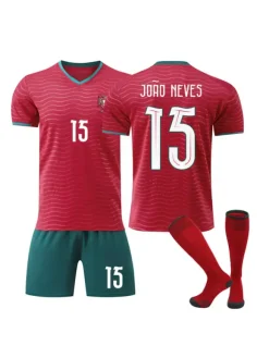Maillot domicile de l'équipe du Portugal 2026 rouge et vert manches courtes ensemble 3 pièces pour adultes et enfants : n° 8 Fernandes n° 15 João Neves