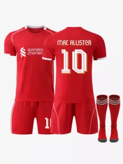 Maillot domicile du club de football 25/26 n° 11 Salah n° 7 Wirtz rouge à manches courtes ensemble 3 pièces