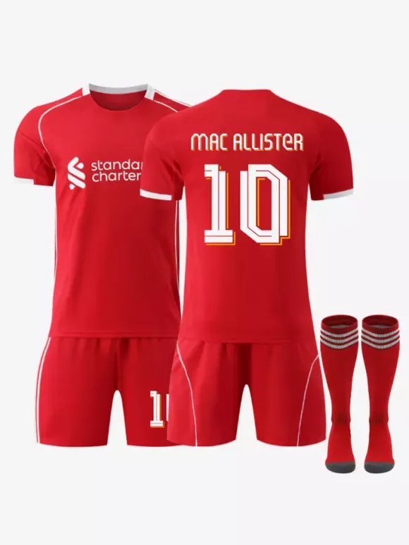 Maillot domicile du club de football 25/26 n° 11 Salah n° 7 Wirtz rouge à manches courtes ensemble 3 pièces