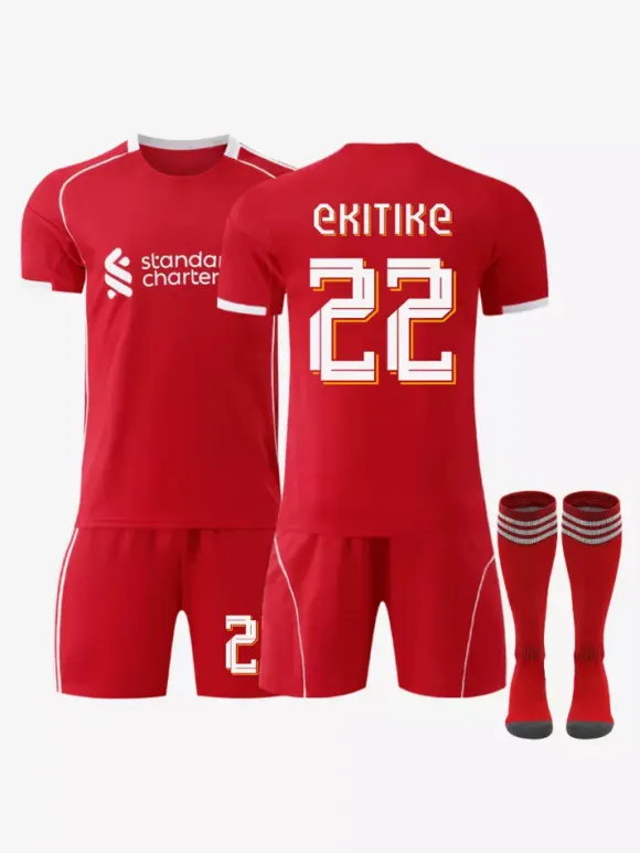 Maillot domicile du club de football 25/26 n° 11 Salah n° 7 Wirtz rouge à manches courtes ensemble 3 pièces