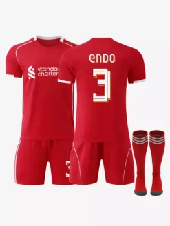 Maillot domicile du club de football 25/26 n° 11 Salah n° 7 Wirtz rouge à manches courtes ensemble 3 pièces