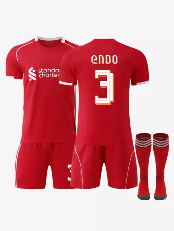 Maillot domicile du club de football 25/26 n° 11 Salah n° 7 Wirtz rouge à manches courtes ensemble 3 pièces