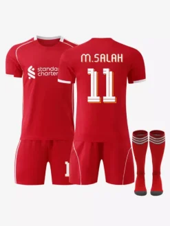 Maillot domicile du club de football 25/26 n° 11 Salah n° 7 Wirtz rouge à manches courtes ensemble 3 pièces