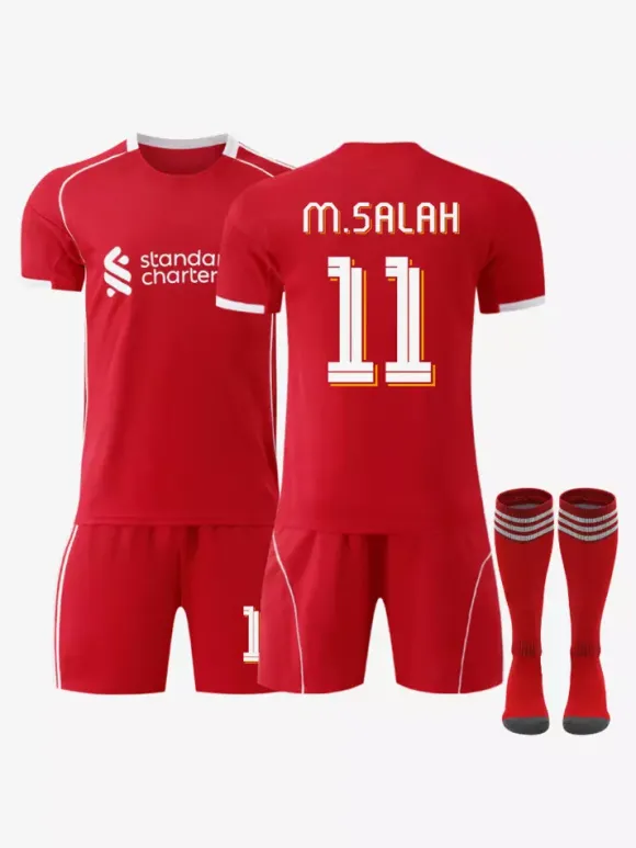 Maillot domicile du club de football 25/26 n° 11 Salah n° 7 Wirtz rouge à manches courtes ensemble 3 pièces