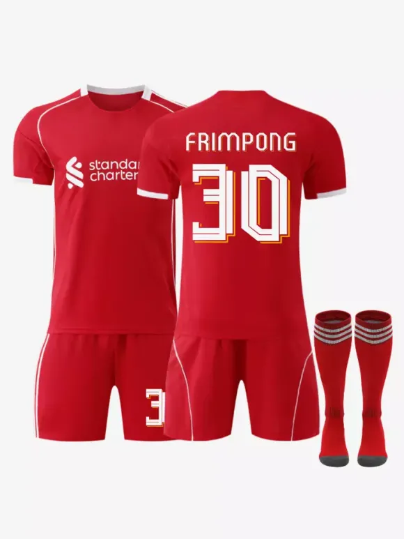 Maillot domicile du club de football 25/26 n° 11 Salah n° 7 Wirtz rouge à manches courtes ensemble 3 pièces