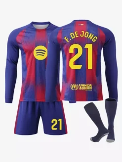 Maillot domicile manches longues 25/26 du club de football ensemble 3 pièces n° 10 Yamal n° 9 Lewandowski n° 8 Pedri n° 14 Rashford