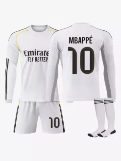Maillot domicile manches longues 25/26 du club de football n° 10 Mbappé n° 7 Vini. JR ensemble 3 pièces