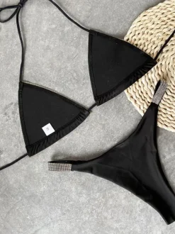 Maillot de Bain Bikini Ensembles 2 Pièces Femme Vernis Eté Taille Haute avec Bretelles à Col Décolleté en V avec Dos Nu Cousu Bicolores Sexy