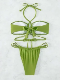 Maillot De Bain Bikini Femme Abricot Clair À Lacets D'Été