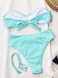 Maillot de bain bikini femme bleu ciel clair dos nu maillot de bain d'été sexy