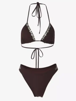 Maillot de bain bikini femme marron café à paillettes maillot de bain sexy d'été