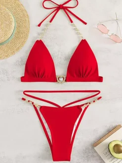 Maillot de bain bikini noir à lacets pour femme idéal pour l'été à la plage.