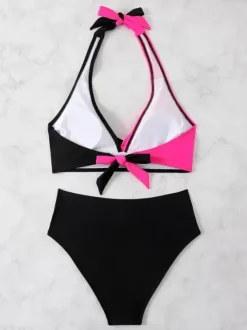 Maillot de bain bikini rose à lacets pour femme maillot de bain sexy d'été