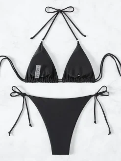 Maillot De Bain Femmes Bikini Noir À Poids Lacets Été Sexy Maillots De Bain