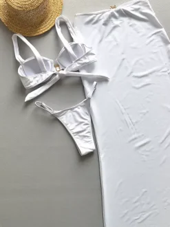 Maillot de bain 2 pièces sexy couleur unie avec bikini et jupe longue pour l'été 2026