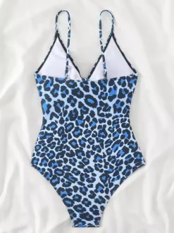 Maillot de bain une pièce imprimé léopard bleu avec découpes 2026
