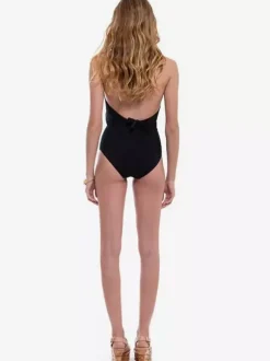 Maillot de bain une pièce élégant à décolleté plongeant pour femme - Maillot de bain noir dos nu à col en V profond et taille froncée - Collection été 2026