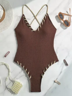 Maillot de bain une pièce sexy à col en V pour la plage d'été 2026