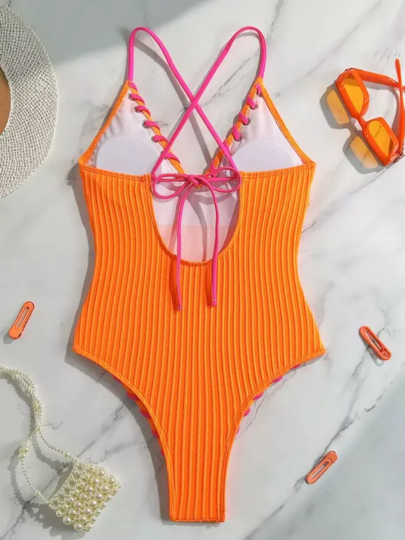 Maillot de bain une pièce sexy à col en V pour la plage d'été 2026