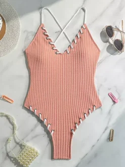 Maillot de bain une pièce sexy à col en V pour la plage d'été 2026