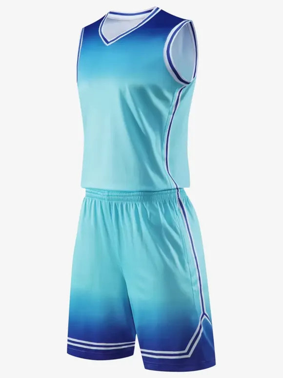 Maillot De Basket-Ball Ensemble 2 Pièces Violet Bleu Noir Blanc Adulte Homme