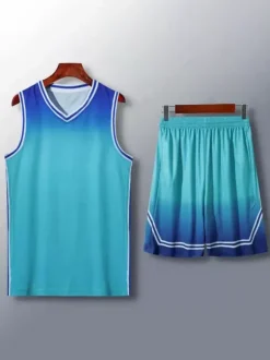 Maillot De Basket-Ball Ensemble 2 Pièces Violet Bleu Noir Blanc Adulte Homme
