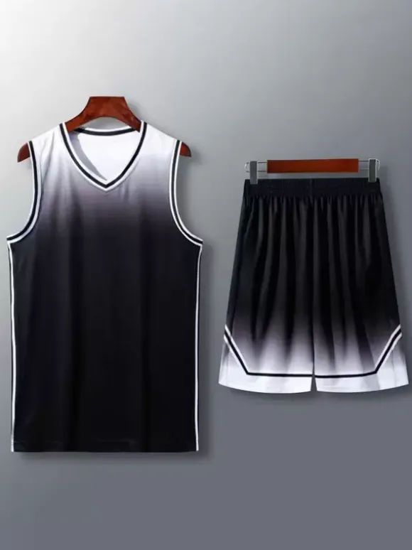 Maillot De Basket-Ball Ensemble 2 Pièces Violet Bleu Noir Blanc Adulte Homme