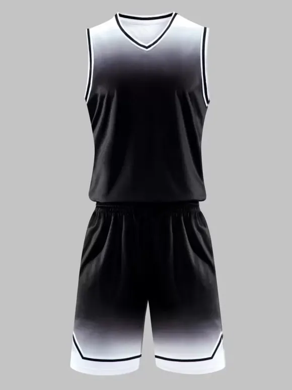 Maillot De Basket-Ball Ensemble 2 Pièces Violet Bleu Noir Blanc Adulte Homme