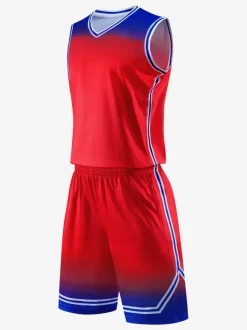 Maillot De Basket-Ball Ensemble 2 Pièces Violet Bleu Noir Blanc Adulte Homme