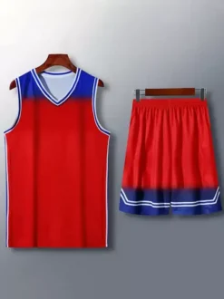 Maillot De Basket-Ball Ensemble 2 Pièces Violet Bleu Noir Blanc Adulte Homme