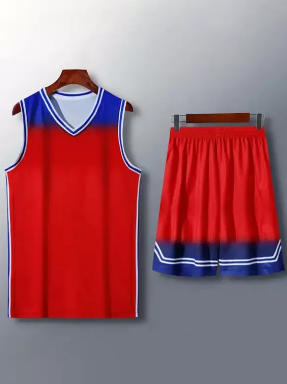 Maillot De Basket-Ball Ensemble 2 Pièces Violet Bleu Noir Blanc Adulte Homme